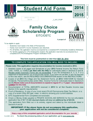 Family Choice Scholarship Program Student Aid Form