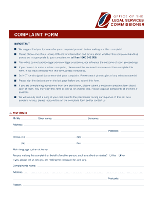 Legal Services Commissioner Complaint Form