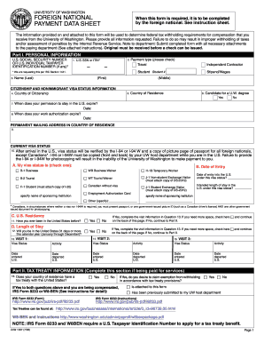 University of Washington Foreign National Payment Data Sheet