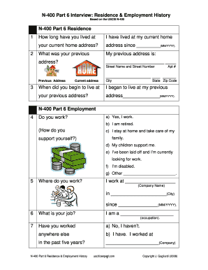 USCIS N-400 Part 6 Residence & Employment History