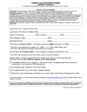 User Validation Form