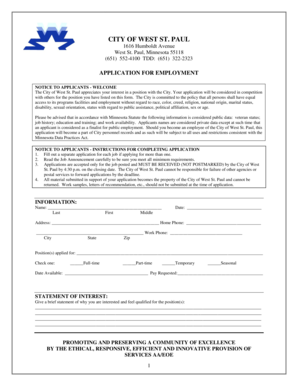 City of West St. Paul Application for Employment