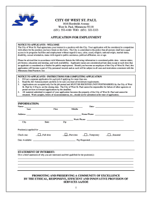 APPLICATION FOR EMPLOYMENT - West St. Paul