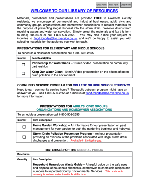 Riverside County Materials Order Form