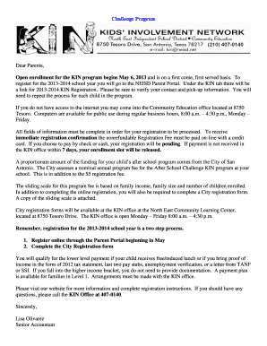 After School Challenge Program Registration Form