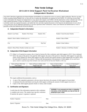 2013–2014 Child Support Paid Verification Worksheet