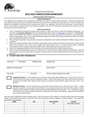 2012-2013 Verification Worksheet