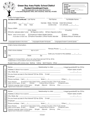 Green Bay Student Enrollment Form