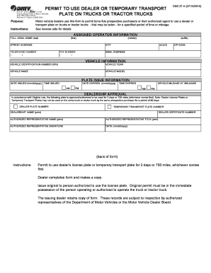 Virginia Dealer Plate Permit