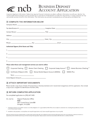 Business Deposit Account Application