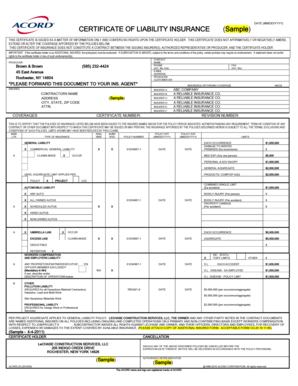 Certificate of Liability Insurance