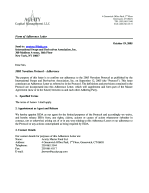 fillable online isda form of adherence letter 2005 novation protocol novation letter