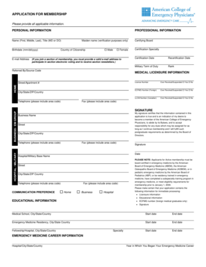 American College of Emergency Physicians Membership Application