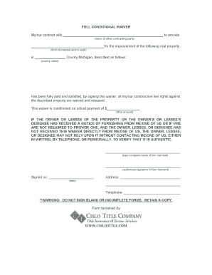 Full Conditional Waiver - Fill Online, Printable, Fillable, Blank ...