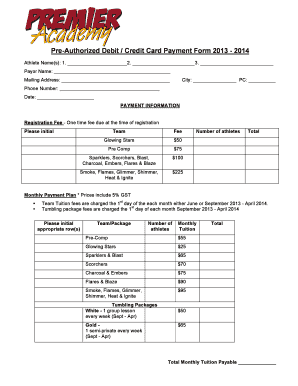 pre authorized credit card payment form