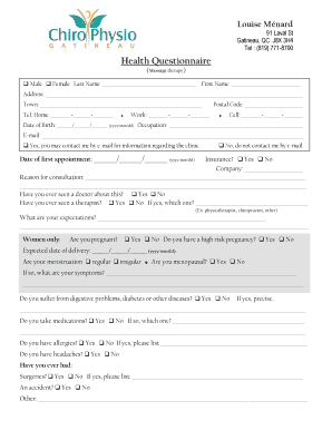 Tel : (819) 771-8700 Health Questionnaire