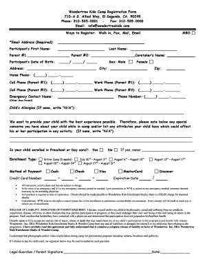 Wondertree Kids Camp Registration Form 710-A S. Allied Way ...