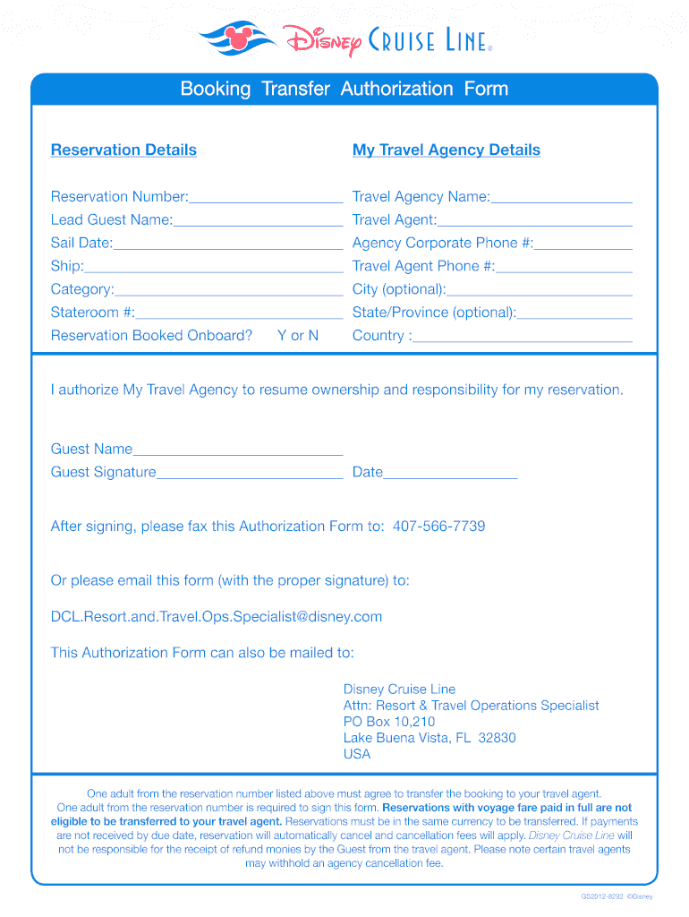Disney Travel Agent Transfer Form Fill Online Printable Fillable 