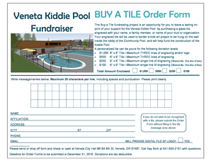 BUY A TILE Order Form Veneta Kiddie Pool Fundraiser