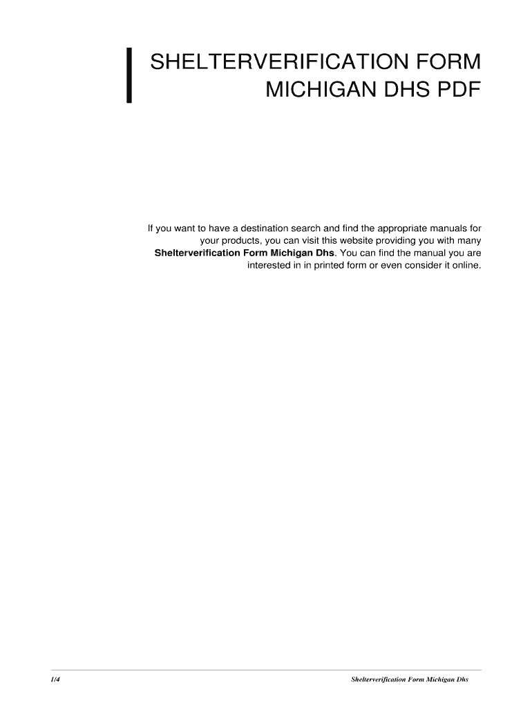 Fillable Online Shelterverification Form Michigan Dhs
