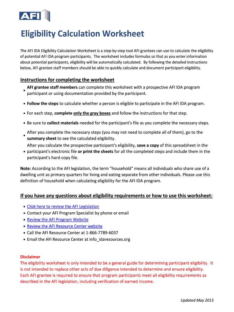 Fillable Online Eligibility Calculation Worksheet Fax Email Print pdfFiller Fillable Online Eligibility Calculation Worksheet Fax Email Print pdfFiller