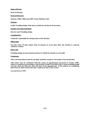 Name of Form Writ of Election. Section Reference - Texas - sos texas