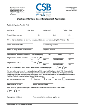 Charleston Sanitary Board Employment Application