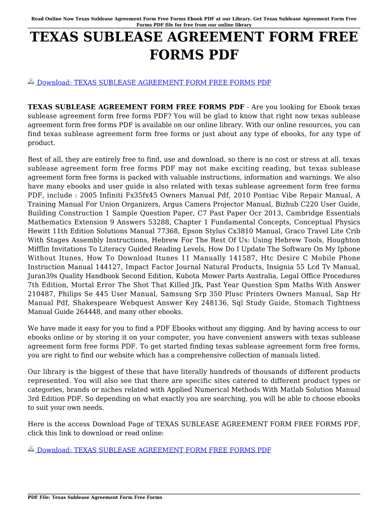 Fillable Online lazydog TEXAS SUBLEASE AGREEMENT FORM FREE FORMS PDF. TEXAS SUBLEASE AGREEMENT ...