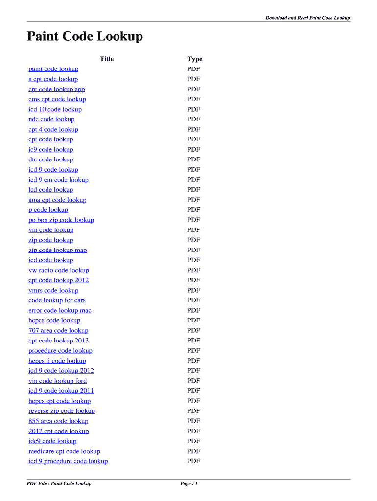 Fillable Online Paint Code Lookup. paint code lookup Fax Email Print