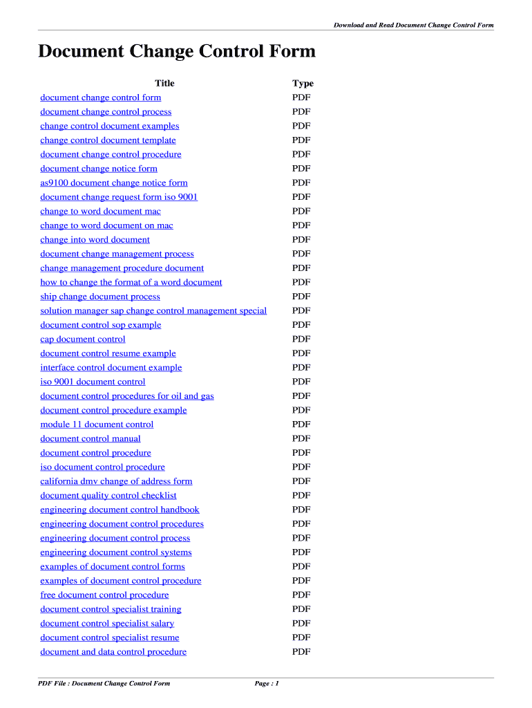 Fillable Online hellebore Document Change Control Form. document change ...