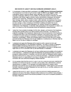 Real estate hold harmless agreement pdf - SEE WAIVER OF LIABILITY AND HOLD HARMLESS AGREEMENT (ADULT ... - see umbc