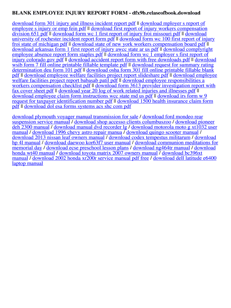 Fillable Online dfx9b relaseofbook BLANK EMPLOYEE INJURY REPORT FORM ...