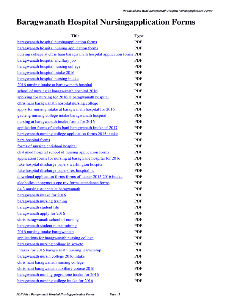 Fillable Online blogberry Baragwanath Hospital Nursingapplication Forms