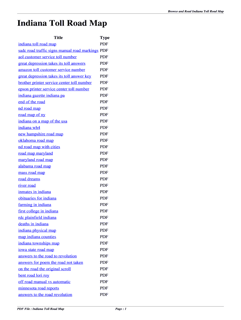 Fillable Online Indiana Toll Road Map. indiana toll road map Fax Email