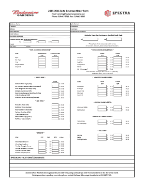 2015-2016 Suite Beverage Order Form - Budweiser Gardens