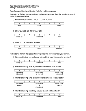 Post training effectiveness evaluation form - Peer Educator Evaluation-Post Training Adding a Youth ... - localfoods osu