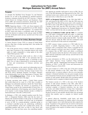 Instructions For Form 4567 Michigan Business Tax (MBT ... - Fill and ...