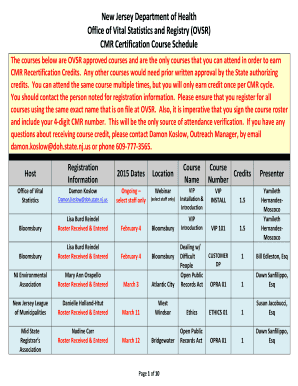 The courses below are OVSR approved courses and are the only courses that you can attend in order to earn