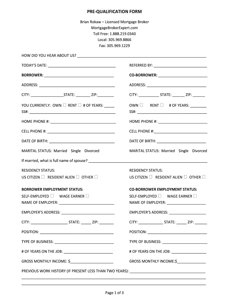 PRE-QUALIFICATION FORM - Mortgage Broker Expert: Fill out & sign online |  DocHub