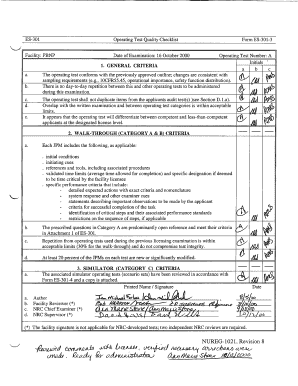 Operating Test Quality Checklist (Form ES-301-3) for Point Beach Nuclear Plant. - nrc