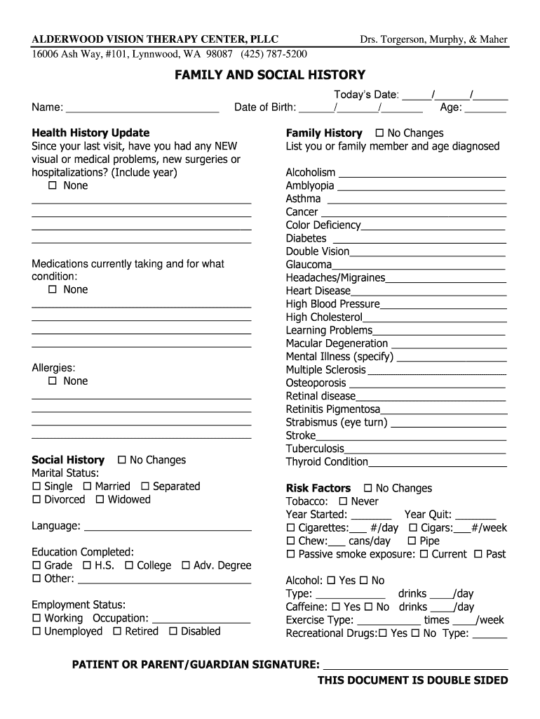 Fillable Online ALDERWOOD VISION THERAPY CENTER, PLLC Fax Email Print