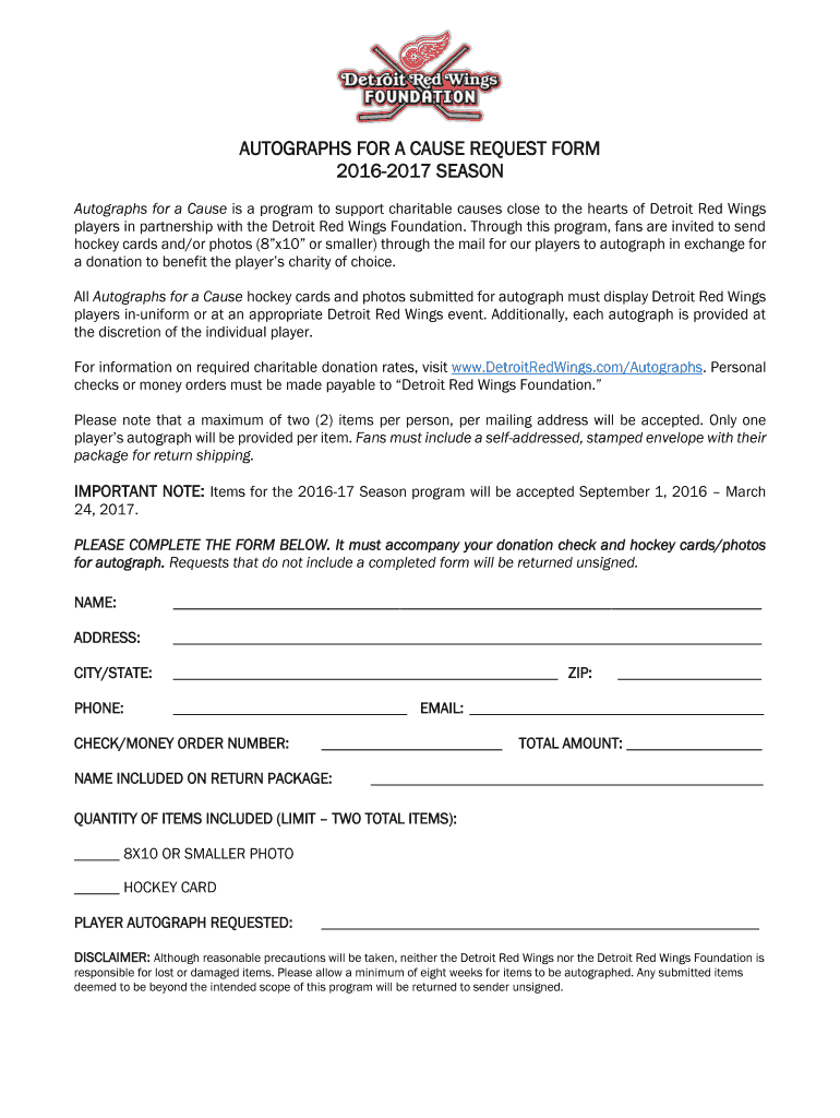 Fillable Online AUTOGRAPHS FOR A CAUSE REQUEST FORM Fax Email Print