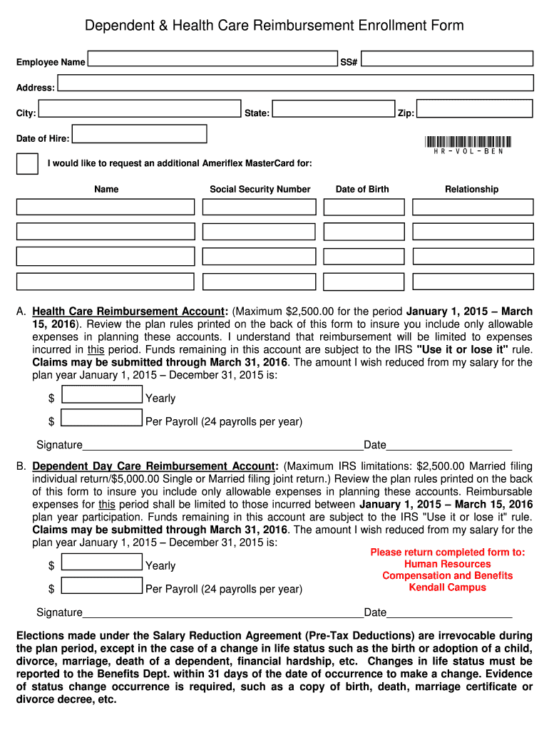 Fillable Online mdc Dependent & Health Care Reimbursement Enrollment