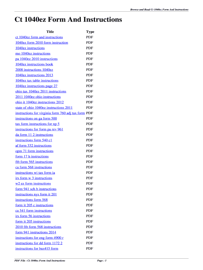 Fillable Online Ct 1040ez Form And Instructions. ct 1040ez form and
