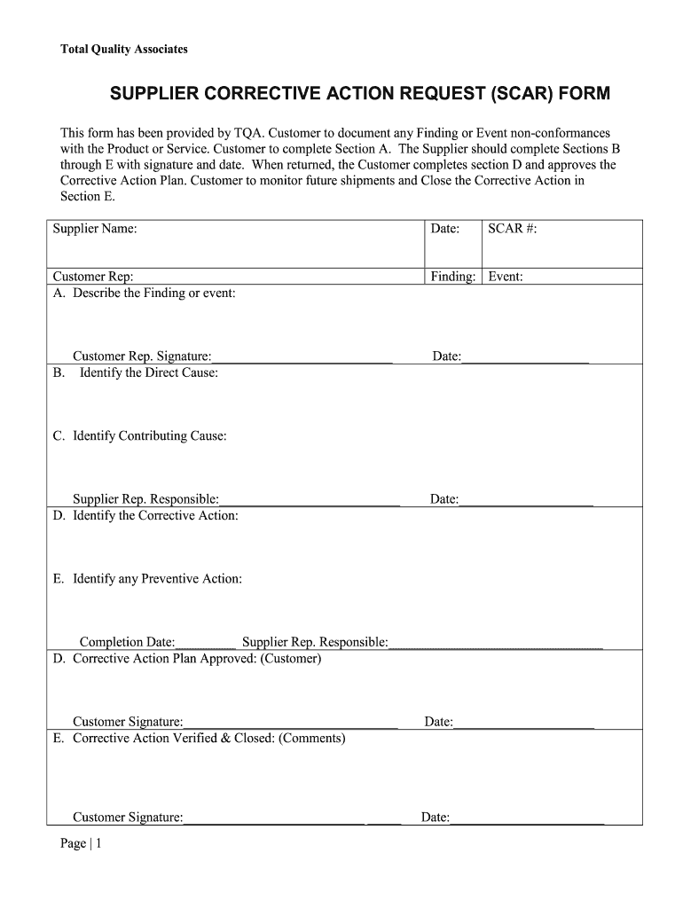 Scar Template - Fill Online, Printable, Fillable, Blank  pdfFiller With Regard To Corrective Action Report Template