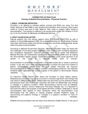 CORRECTIVE ACTION PLAN Cloning of Medical Documentation ...