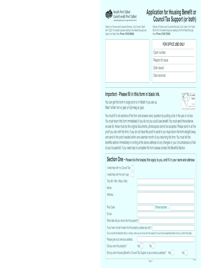 Fillable Online Application for Housing Benefit or Fax Email Print