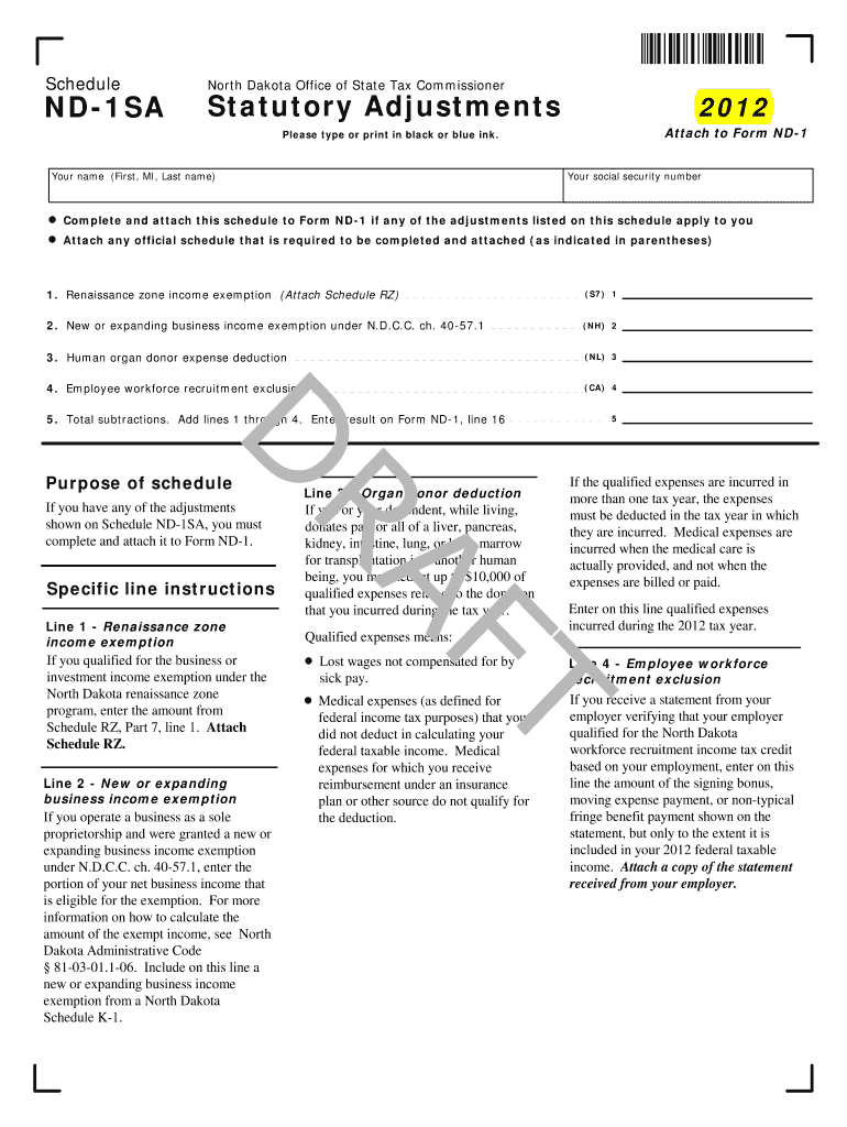Fillable Online Complete and attach this schedule to Form ND1 if any