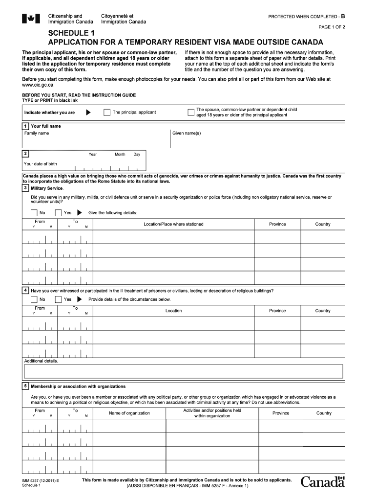 Imm 5257 Schedule 1 2020 2022 Fill And Sign Printable Template Online US Legal Forms