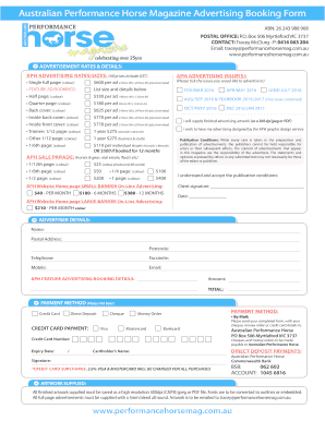 Australian Performance Horse Magazine Advertising Booking Form